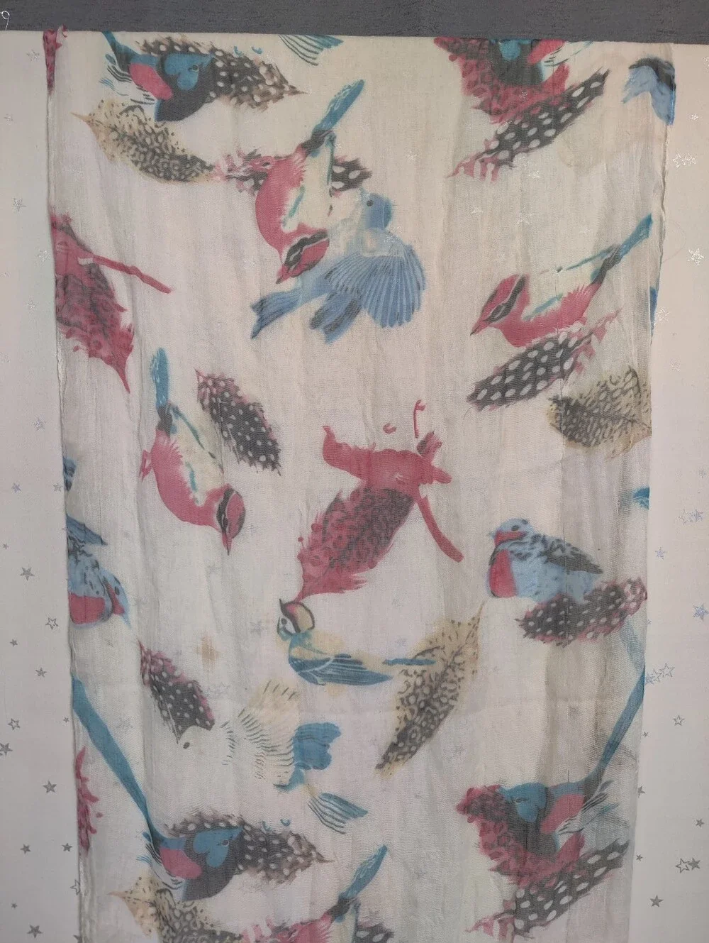 Bird Print Scarf Lot of 2 Lightweight Sheer Viscose Polyester 1 Oversized Wrap